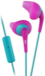 JVC Pink and Green Nozzel Secure Comfort Fit Sweat Proof Gumy Sport Earbuds with long colored cord HA-EN1R15P