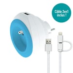 Watt and Co Chargeur universel mural USB pour smartphone et tablette Whatt&Co - avec câble 3 en 1 rétractable bleu