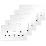 5 Pack CNBINGO Double Switched Power Socket with Dual USB Charging Ports (Type A and C), White 13 Amp Electric Wall Socket