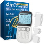 4 in 1 - D.I.Y & Tens Unit & EMS & Massage Muscle Stimulator, Dual Channel Therapy Machine for Pain Relief, FDA Cleared Rechargeable Electronic Pulse Massager,with 12pcs Electrode Pads (White)