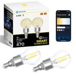 Aigostar Ampoule Connectée Alexa, Ampoule LED E14 Edison, G45 Transparent Ampoule Vintage WIFI, 4.5W 470LM, Blanc Chaud Dimmable 2700K -6500K, Compatible Alexa et Google Home, 2 Unités