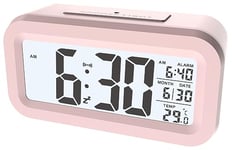 Yuanzeco 4.5" Display-Digital Clock with Large Screen,Night Light Digital Clock with Temperature Display,Alarm Clock with Battery Powered,Office,Kids,Elder Snooze Clock (pink)