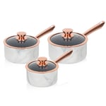 Tower White Marble/Rose Gold 3 Piece Pan Set Non-Stick Aluminium 5 Yr Guarantee