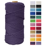 Macrame Cord 4mm x 109 Yards, JeogYong Thick Natural Cotton Cord Yarn Thread, 4-Strand Twisted Spool Twine String Cotton Rope for Wall Hangings, Plant Hanger, DIY Crafts, Home Decoration (Deep purple)
