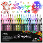 Outline Magic Pens Adventskalender Flickor 36 Färger Dubbel Linje Glitterpennor Metalliska Magic Pens för målning, presentkort, scrapbooking, hantverk