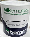 Berger Silk Pure Brilliant White Emulsion Paint Walls & Ceilings 1L Free Postage