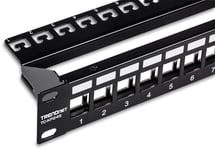 TRENDnet 24-Port Blank Keystone Shielded 1U Patch Panel, TC-KP24S, STP, Cat6A, Cat5, Cat5e, Cat6, 19 Inch RackMount Design, Recommended with TC-K06C6A Cat6A Keystone Jacks,Black