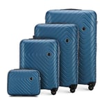 WITTCHEN Cube line Luggage Set of 4 suitcases Geometric Textured ABS Telescopic Handle Combination Lock 4 Wheels Size (S+M+L+Cosmetic case) Dark Blue