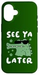 Coque pour iPhone 16 Joli alligator dans des lunettes de soleil, adieu au crocodile, voir plus tard