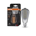 OSRAM Vintage 1906 smoke tinted LED lamp, 7.8W, 360lm, Edison shape with 64mm diameter & E27 base, warm white light, spiral filament, dimmable, life of up to 15,000 hours