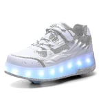 Barn Sneakers Dubbelhjuliga Skor Led Ljusskor Q7-yky White 34