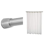 InterDesign iDesign Tringle Extensible pour Rideau de Douche, Extra-Petite Barre de Douche en Acier Inoxydable, argenté Mat & Amazon Basics Rideau de Douche en Polyester 180 x 200 cm Blanc