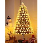 Pre Lit Christmas Tree Xmas Fibre Optic LED Lights Star Golden Gold 4FT 120cm