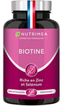 BIOTINE | Sans Excipient | Accélère la Pousse des Cheveux & Ongles | Avec Vitamine B8, Pépins de Courge, Zinc et Sélénium | 120 Gélules Vegan | Fabrication Française | Nutrimea