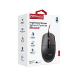 PROMATE 3-Button Wired Optical Mouse with 1200dpi. Eronomic Design with up to 6 Million Keystrokes. Anti-Slip Silicone Grip. 1.5m Cable. Plug &amp; Play. Ambidextrous Design. Black