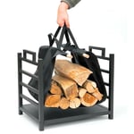 Étagère de bois de chauffage DanDiBo en métal noir, debout avec sac de transport de 45 cm, porte-bûches 96466, support de bois de chauffage, étagère