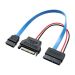 Eletra Mini Sata 7+15-Pin Hunn- Sata 7P Hunn+Sata 15 Hann 20+15CM kabel Flat, blå