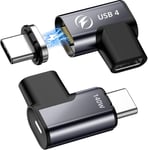 Lot de 2 adaptateurs magnétiques USB C 140 W, 24 broches à angle droit 90 degrés avec vidéo 20 Gbit/s 8 K 60 Hz pour Thunderbolt 3 MacBook Pro/Air, tablette, ordinateur portable, téléphone p.[V504]