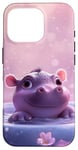 Coque pour iPhone 16 Pro Joli bébé hippopotame fond rose