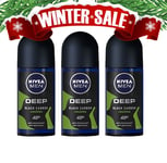 Nivea Men Deep Amazonia Black Carbon Deo Roll-On Antibacterial 50ml 3-Pack