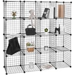 Tagère Cube en Grille étagère Conception diy pour Rangement Armoire de penderie métallique Noir 16 Compartiments - Woltu