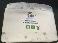 Silentnight Safe Nights Baby Toddler Duvet Cover + Pillowcase Grey Stars Cot Bed