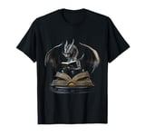 Elegant Black Dragon Reading - Epic Fantasy Design T-Shirt