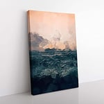 Big Box Art Ocean Beneath a Peach Sky in Abstract Canvas Wall Art Print Ready to Hang Picture, 76 x 50 cm (30 x 20 Inch), Beige, Blue, Teal, Grey, Brown