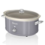 Swan Retro Grey 6.5L Slow Cooker 3 Temp Settings, Keep Warm Function SF17031GRN