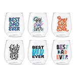 TOSSWARE POP 14oz Vino Best Dad Ever Series, SET OF 6, Recyclable, Unbreakable & Crystal Clear Plastic Printed Glasses