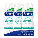 SANEX - Gel Douche Sanex Zéro % Tous Types de Peaux Essential Ingredients - Bouteille 100 % recyclée - Lot de 6 x 250 ml