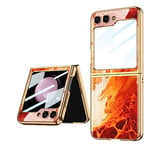 COQUE Galaxy Z Flip 5 5G,étui pour téléphone Portable Ultra Mince en Verre 9H Peinte Brillante,Housse de téléphone Pliable pour Samsung Galaxy Z Flip 5 5G-Agate Rouge