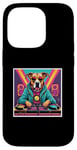 Coque pour iPhone 14 Pro Tourne-disque DJ musique chien mixage vinyles fête graphique