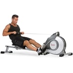 Sunny Health and Fitness Magnetic Rowing Machine, Folding Rower with LCD Monitor and Extra Long Slide Rail, 8 Level Resistance, Transport Wheels, Full Body Workout Equipment For Home, SF-RW5515, Gray