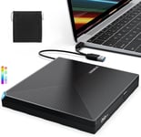 Graveur DVD Externe USB 3.0 Type-C, Plug and Play CD/DVD +/-RW Drive, Mince Lecteur CD DVD Externe pour PC Portable de Bureau iMac MacBook Pro/Air Windows 11/10/8/7/XP Linux Mac OS