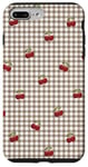 iPhone 7 Plus/8 Plus Red Cherry Pattern on Retro Brown Gingham Pattern Case