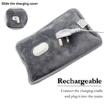 Electric Rechargeable Hot Water Bottle Grey Bed Hand Warmer Massaging Heat Pad