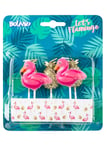 Tropical Pink Flamingo Hawaiian Party Cake Candle Set Gold Pineapple Hula Pack 5