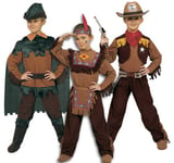 Ciao 10050 Déguisement de cowboy pour petit garçon, 3-en-1 :indien, cowboy, Robin des bois, marron/vert. 8-10 anni Marrone/Verde