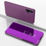 Coque Samsung Galaxy J6 Plus Flip Clear View Translucide Miroir Cover Standing 360°Housse Étui Antichoc Smart Cover Bumper + Film Verre Trempé 2 Pièce Pour Samsung Galaxy J6 Plus -Violet