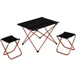 Mini set de pique-nique pliant avec 2 tabourets et une petite table, coloris noir, table : 41 x 56 x h39, tabouret : 22 x 22 x h27, avec emballage