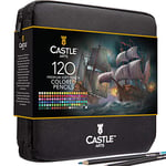 Castle Art Supplies 120 Colouring Pencils Zipper-Case Set | Quality Soft Core Coloured Leads for Adult Artists, Professionals and Colourists | In Neat, Strong Carry-Anywhere Zipper Case