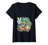 Womens Pineapple Squad Cartoon Street Art Graphic V-Neck T-Shirt