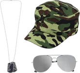 Army glasses Camouflage Hat Dog Tag Soldier Force Style Set Fancy Dress Costume