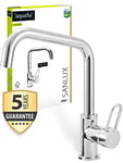 AquaSu® 795937 Sanlux Robinet d'évier de cuisine avec buse mélangeur économiseur d'eau, démarrage à froid, cartouche en céramique, robinet haute pression, laiton chromé