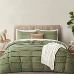 Sedefen Microfibre Housse de Couette 200 x 200 cm Vert + 2 taie d'oreiller 65x65cm 2 Personne Adulte Ado Bohémien Tuftée Broderie Rayures Parure de Lit Linge de lit Avez Fermeture Éclair