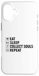 Coque pour iPhone 16 Plus Eat Sleep Collect Souls répète Grim Reaper Halloween