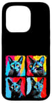 Coque pour iPhone 15 Pro Chat bleu russe Pop Art coloré dessin peinture