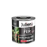 Julien Peinture Fer Anti-Rouille Brillant - Portes, grilles, portails, mobilier de jardin en métal - Noir Brillant 0,25 L