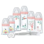 Dodie Kit Naissance - 6 Biberons Anti-Colique Tétines Plates, 1 Sucette Anatomique 0-2 Mois, 1 Goupillon - Sans BPA - Rose